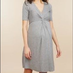 Stylish gray twist front maternity dress